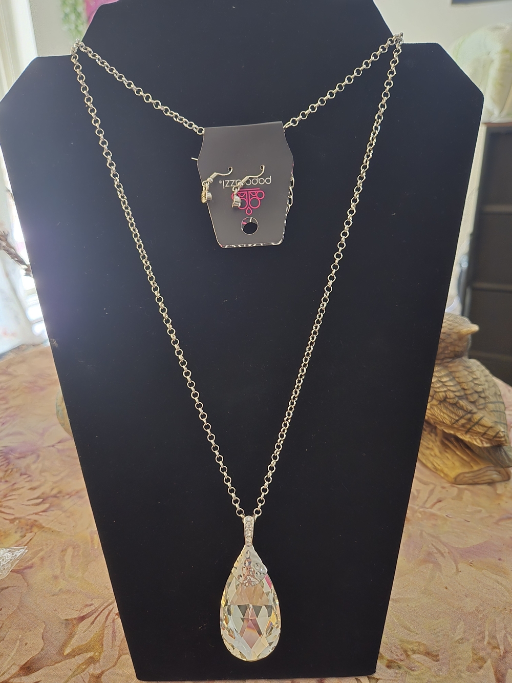 Crystal Teardrop Pendant Necklace - Clear Crystal -